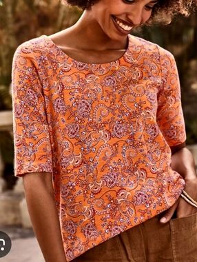 Womens XL   J. Jill Orange Paisley Scoop Neck Top